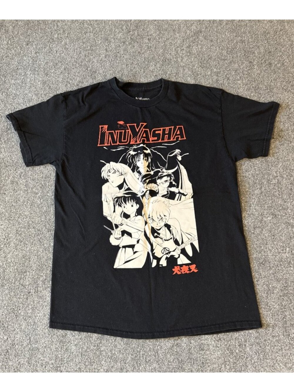 Inuyasha Anime Graphic Black T-Shirt With Main Characters Medium 100% Cotton
